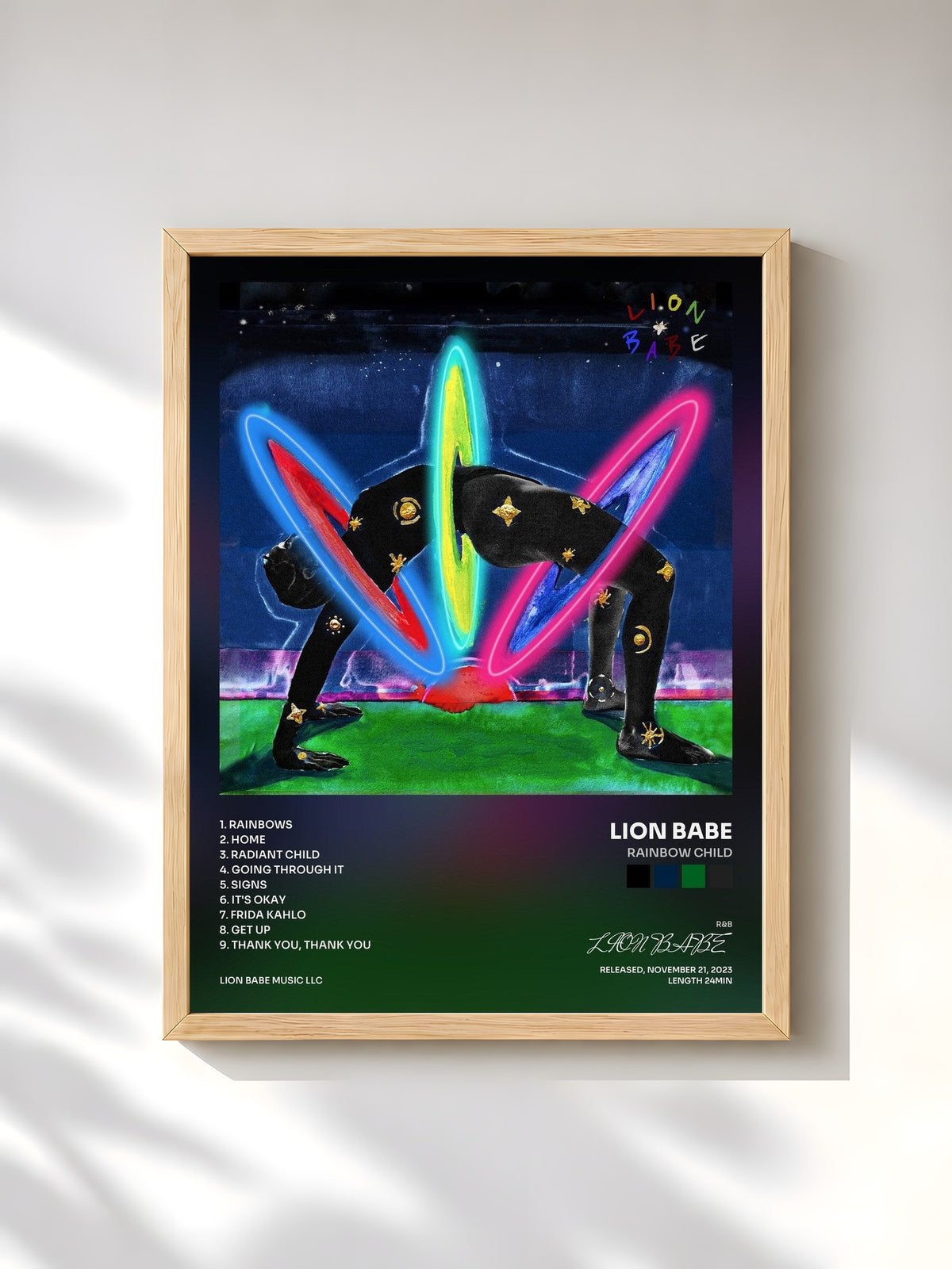 #bois Tableau de l'album Rainbow Child de LION BABE, cadre en bois brut, imprimé et encadré en France