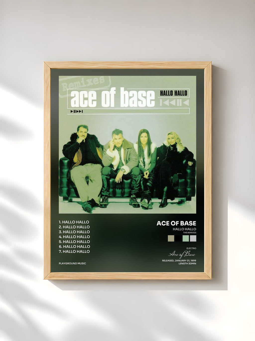 #bois Tableau de l'album Hallo Hallo (The Remixes) de Ace of Base, cadre en bois brut, imprimé et encadré en France