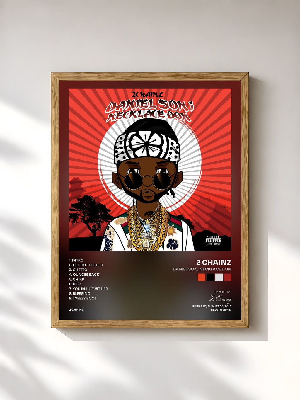 #bois Tableau de l'album Daniel Son; Necklace Don de 2 Chainz, cadre en bois brut, imprimé et encadré en France