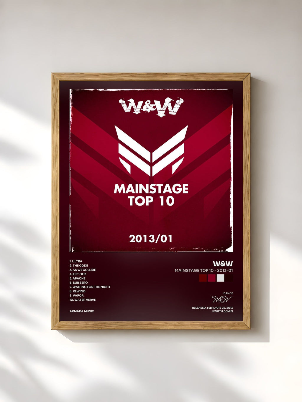 #bois Tableau de l'album Mainstage Top 10 - 2013-01 de W&W, cadre en bois brut, imprimé et encadré en France