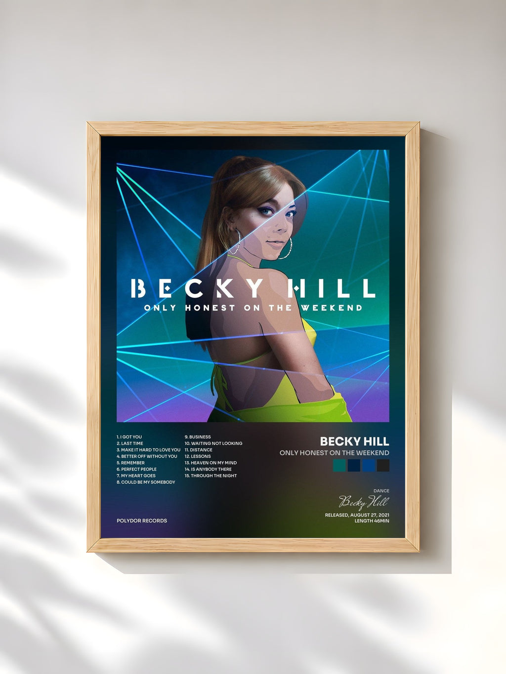 #bois Tableau de l'album Only Honest On The Weekend de Becky Hill, cadre en bois brut, imprimé et encadré en France
