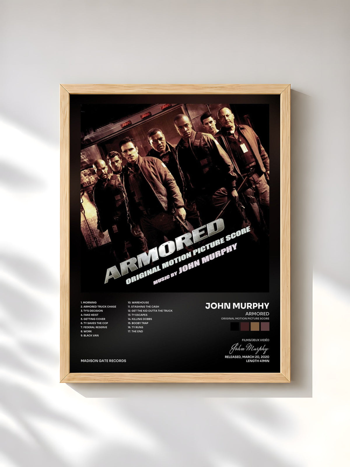 #bois Tableau de l'album Armored (Original Motion Picture Score) de John Murphy, cadre en bois brut, imprimé et encadré en France