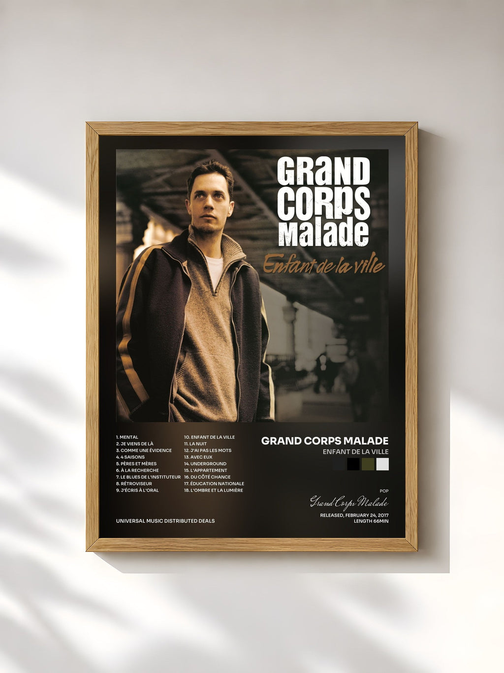 #bois Tableau de l'album Enfant de la ville de Grand Corps Malade, cadre en bois brut, imprimé et encadré en France