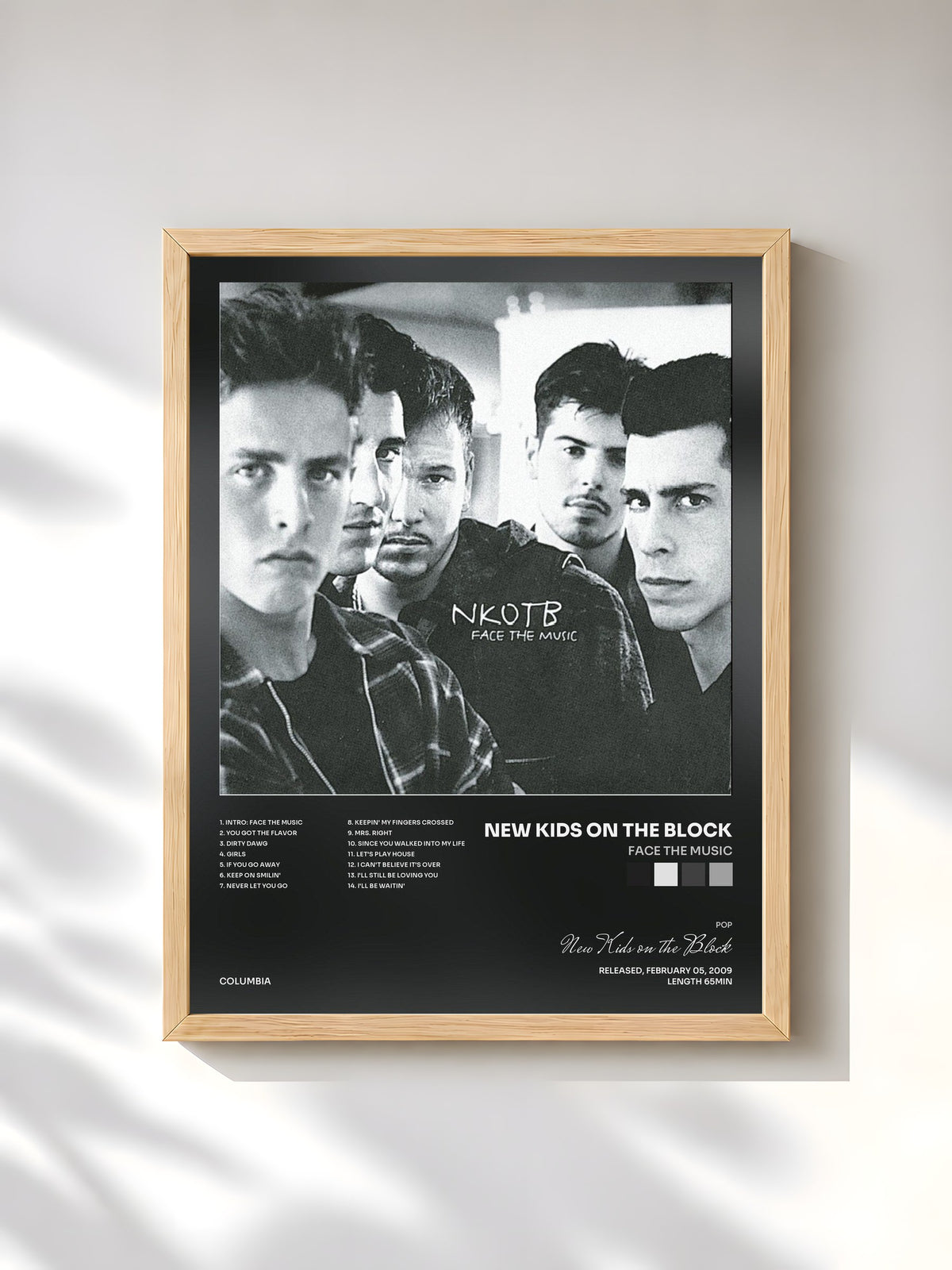 #bois Tableau de l'album Face The Music de New Kids on the Block, cadre en bois brut, imprimé et encadré en France