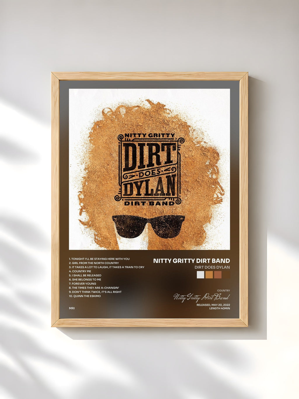 #bois Tableau de l'album Dirt Does Dylan de Nitty Gritty Dirt Band, cadre en bois brut, imprimé et encadré en France