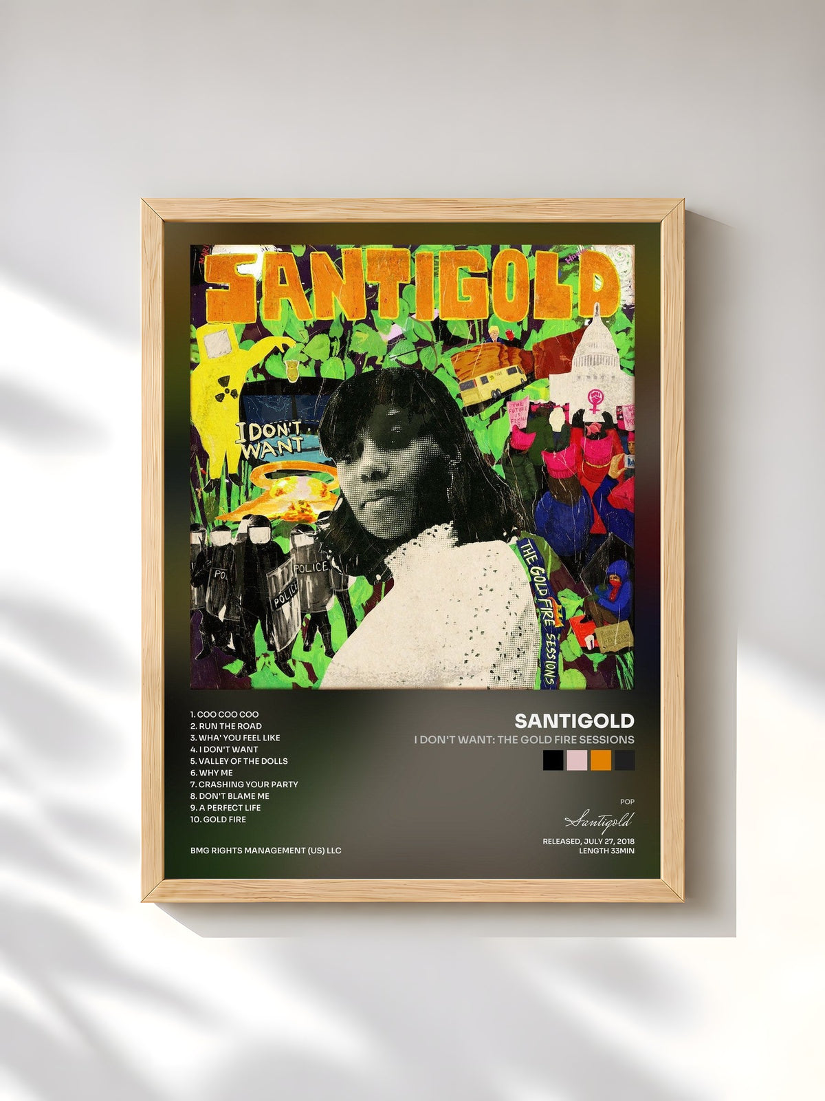 #bois Tableau de l'album I Don't Want: The Gold Fire Sessions de Santigold, cadre en bois brut, imprimé et encadré en France