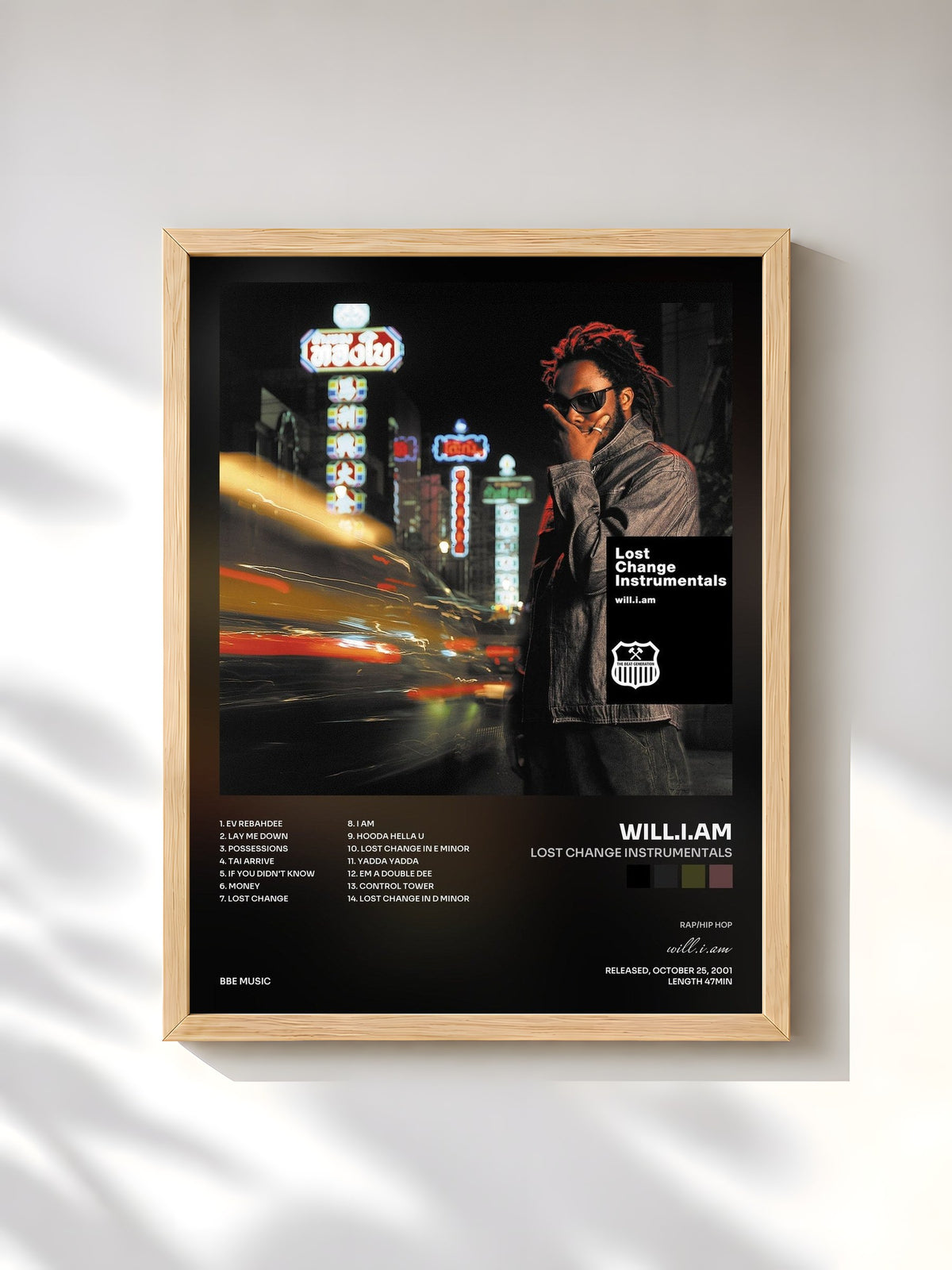 #bois Tableau de l'album Lost Change Instrumentals de will.i.am, cadre en bois brut, imprimé et encadré en France