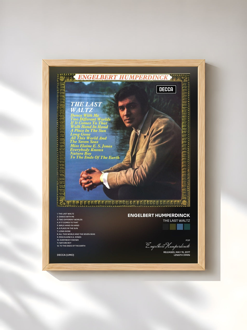 #bois Tableau de l'album The Last Waltz de Engelbert Humperdinck, cadre en bois brut, imprimé et encadré en France