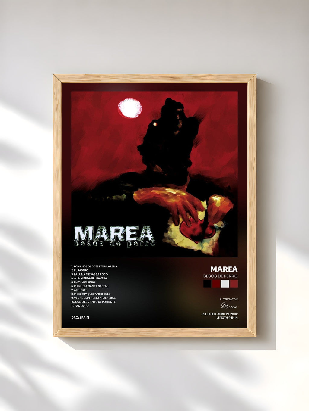 #bois Tableau de l'album Besos de Perro de Marea, cadre en bois brut, imprimé et encadré en France