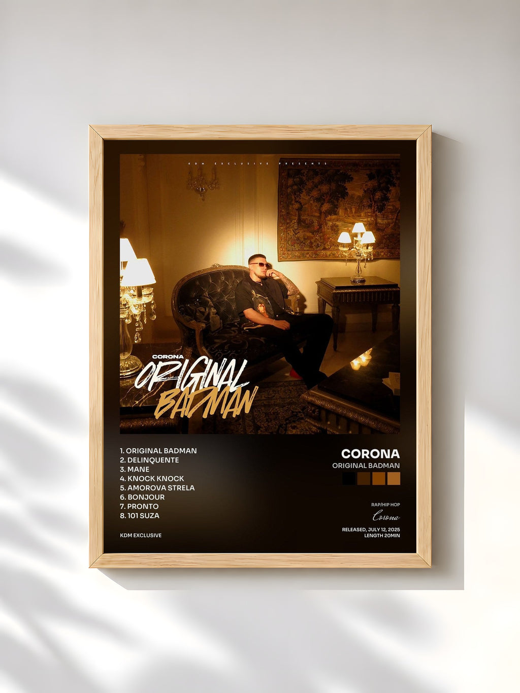 #bois Tableau de l'album Original Badman de Corona, cadre en bois brut, imprimé et encadré en France