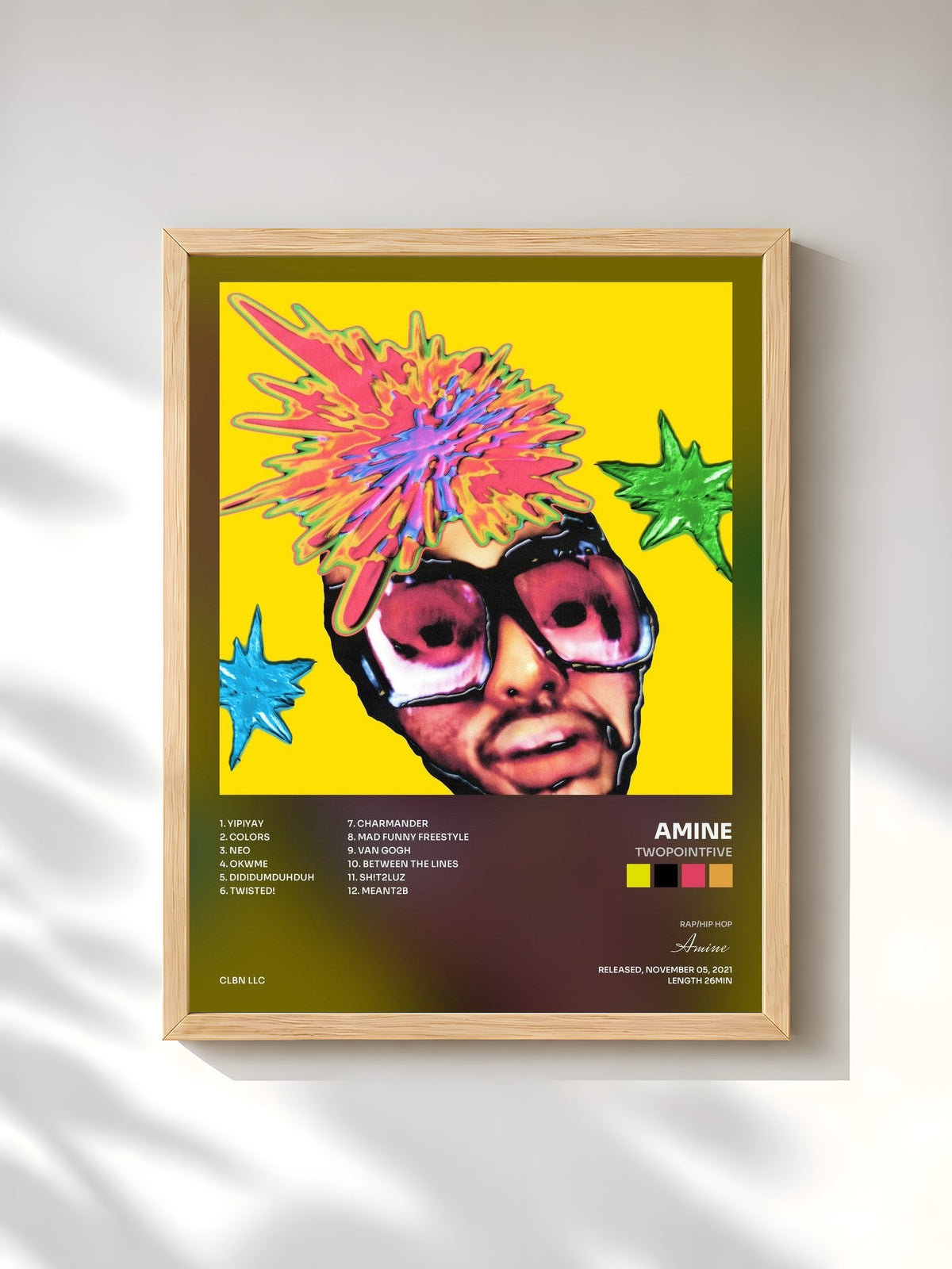 #bois Tableau de l'album TWOPOINTFIVE de Amine, cadre en bois brut, imprimé et encadré en France