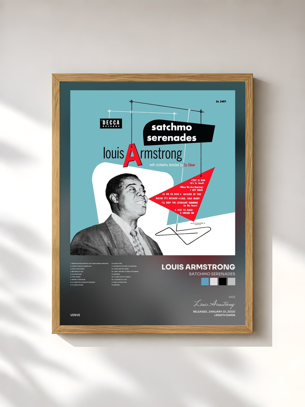 #bois Tableau de l'album Satchmo Serenades de Louis Armstrong, cadre en bois brut, imprimé et encadré en France