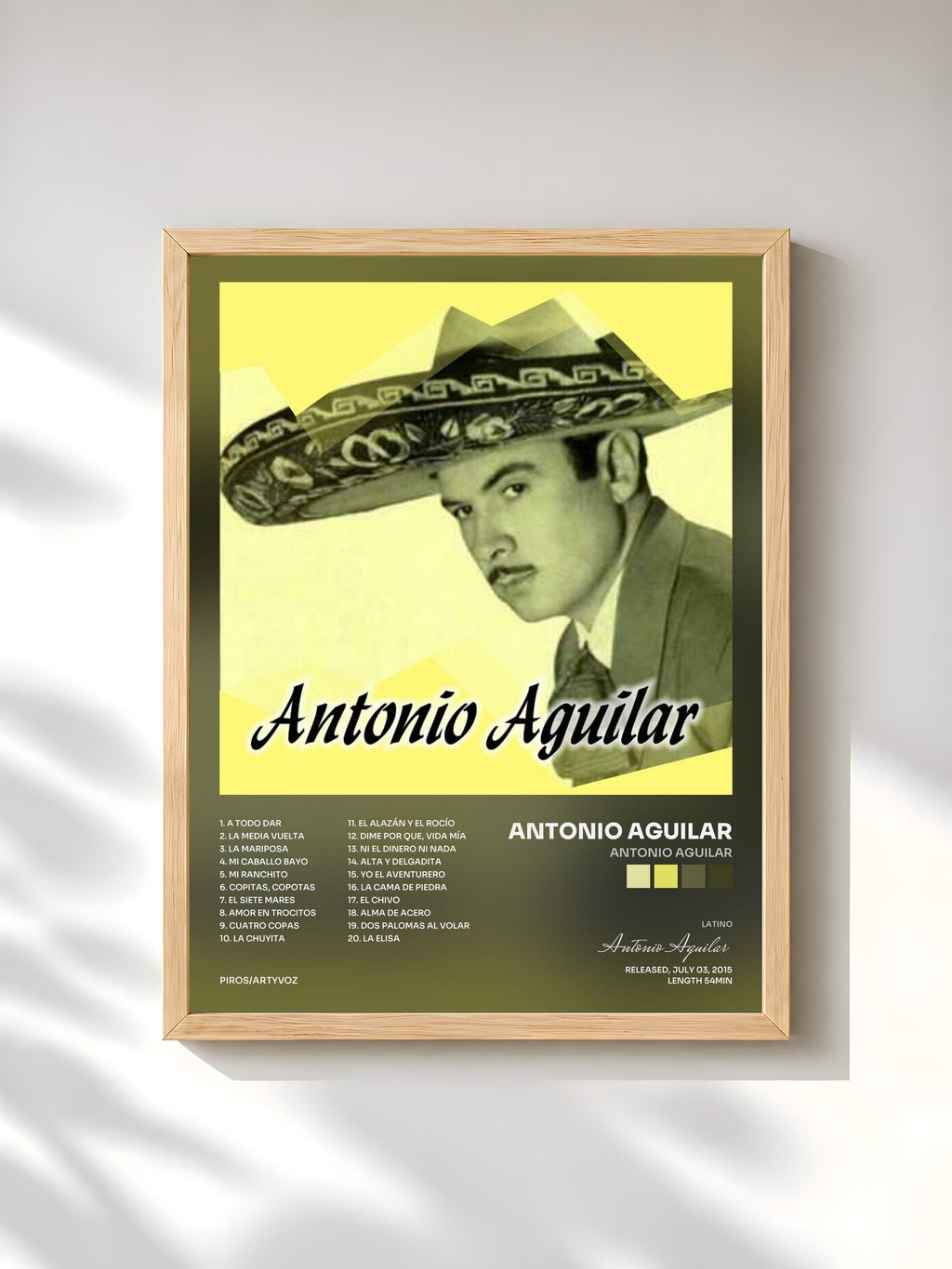 #bois Tableau de l'album Antonio Aguilar de Antonio Aguilar, cadre en bois brut, imprimé et encadré en France