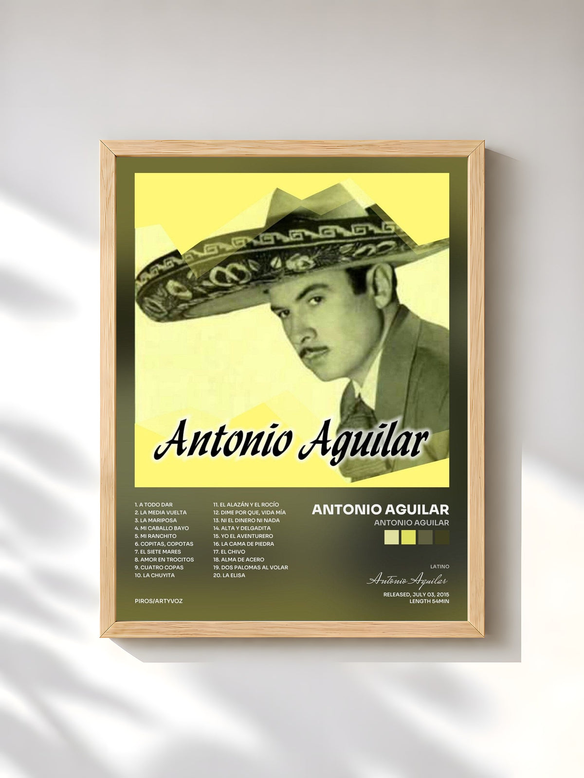 #bois Tableau de l'album Antonio Aguilar de Antonio Aguilar, cadre en bois brut, imprimé et encadré en France