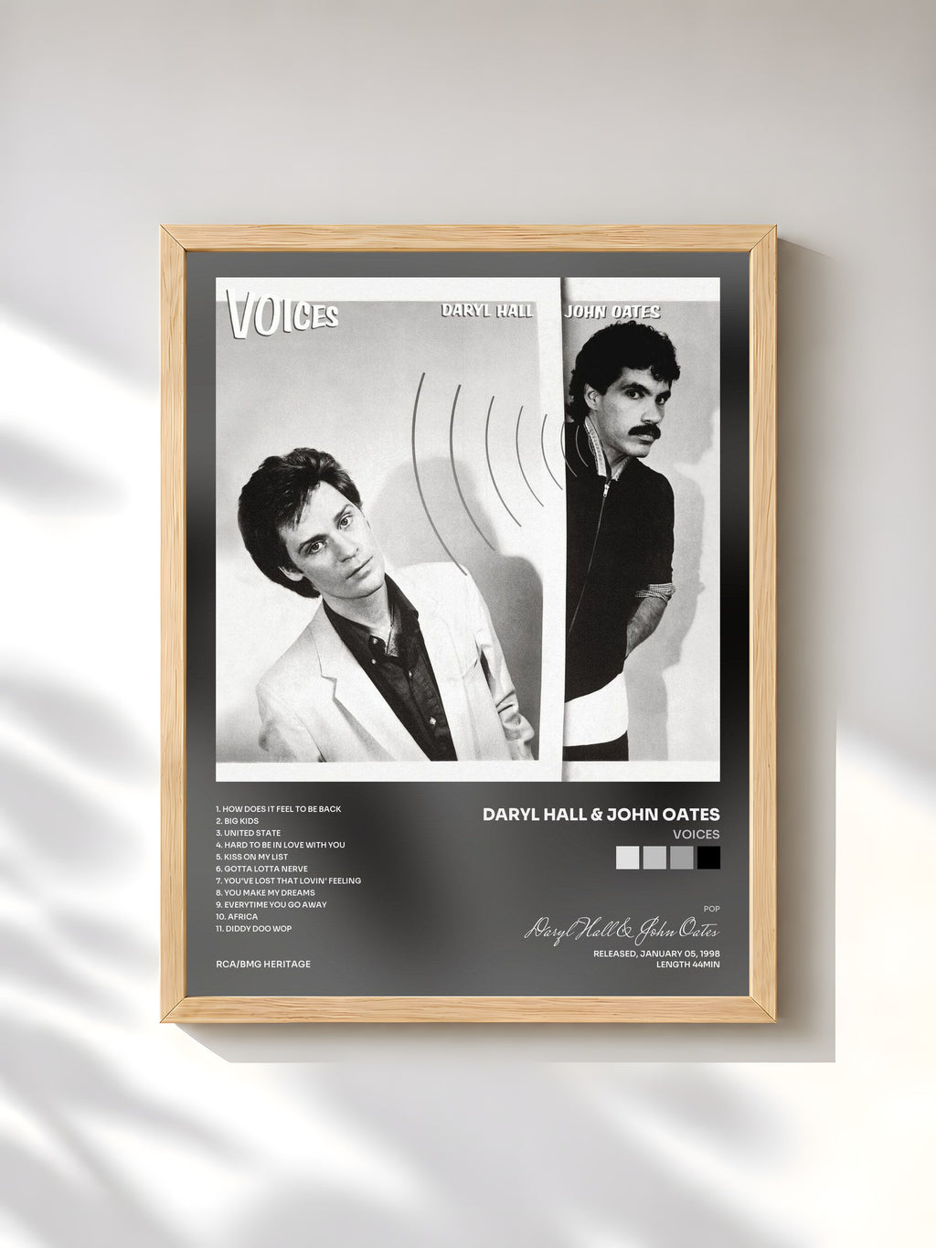 #bois Tableau de l'album Voices de Daryl Hall & John Oates, cadre en bois brut, imprimé et encadré en France