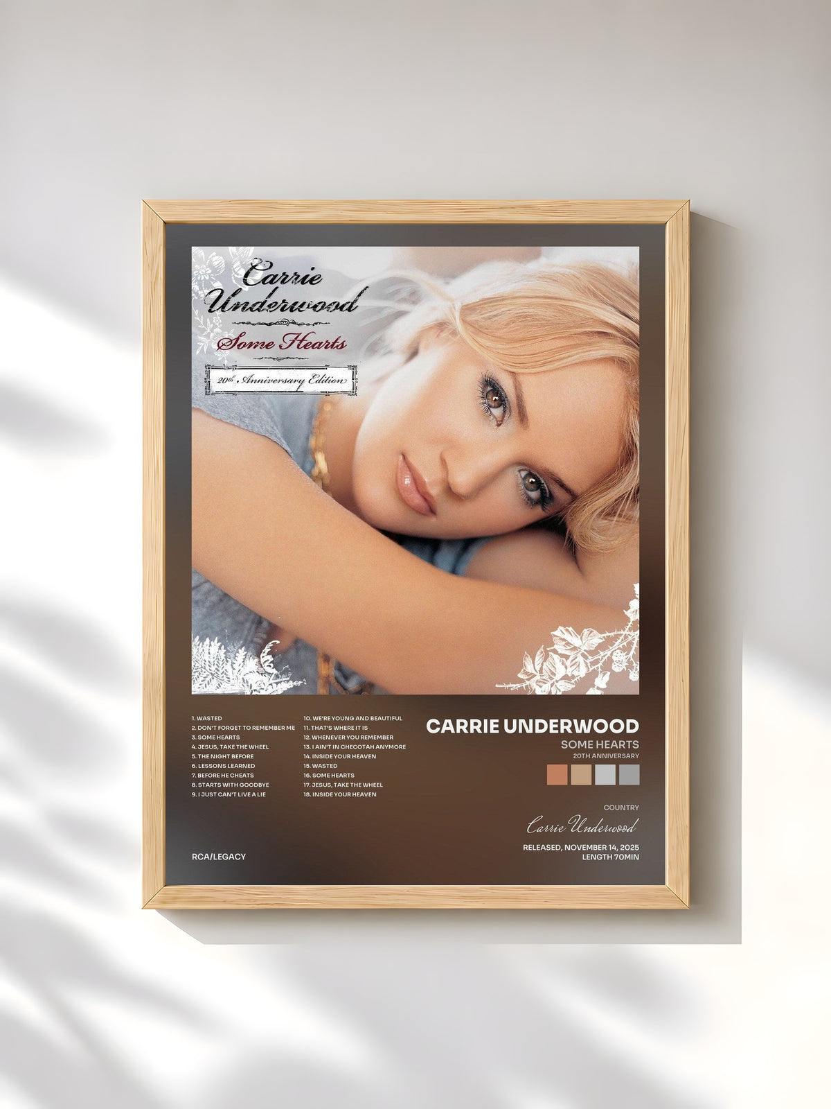 #bois Tableau de l'album Some Hearts (20th Anniversary) de Carrie Underwood, cadre en bois brut, imprimé et encadré en France