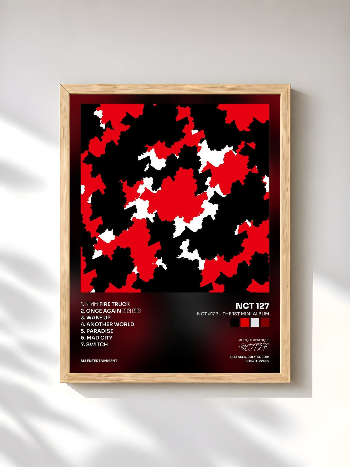 #bois Tableau de l'album NCT #127 – The 1st Mini Album de NCT 127, cadre en bois brut, imprimé et encadré en France