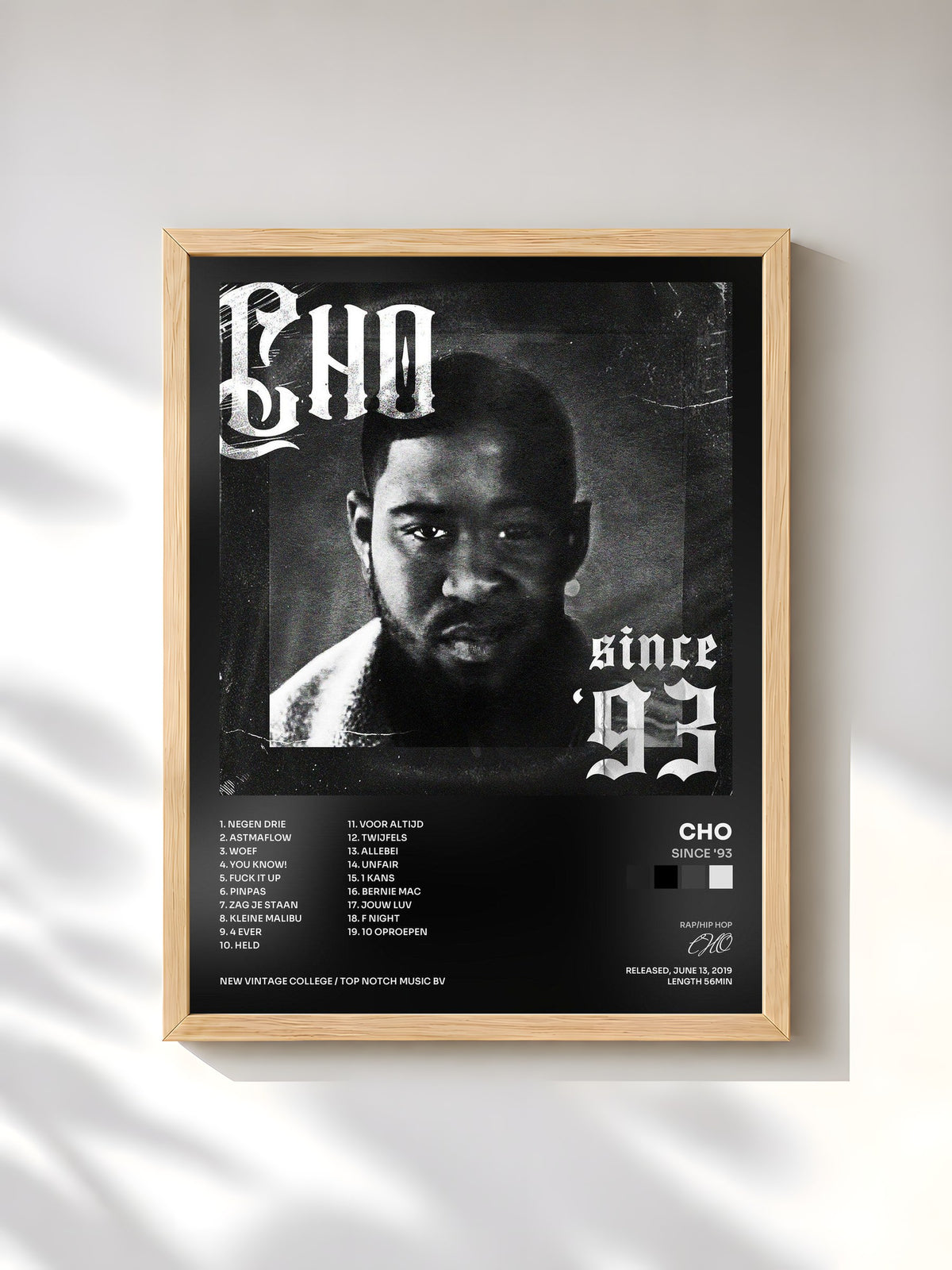 #bois Tableau de l'album SINCE '93 de CHO, cadre en bois brut, imprimé et encadré en France