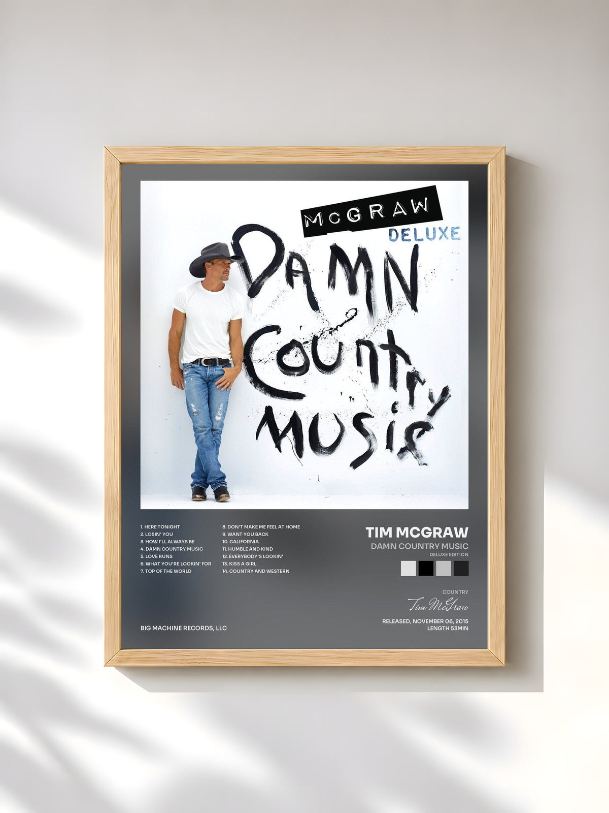 #bois Tableau de l'album Damn Country Music (Deluxe Edition) de Tim McGraw, cadre en bois brut, imprimé et encadré en France