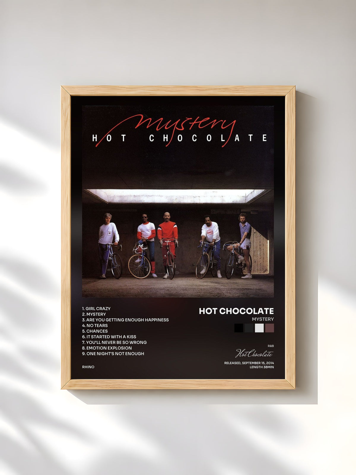 #bois Tableau de l'album Mystery de Hot Chocolate, cadre en bois brut, imprimé et encadré en France