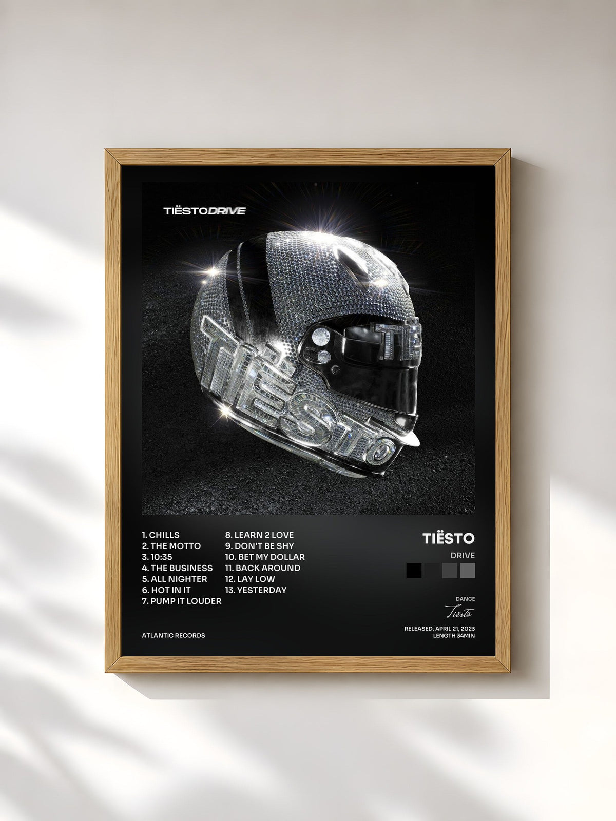 #bois Tableau de l'album DRIVE de Tiësto, cadre en bois brut, imprimé et encadré en France