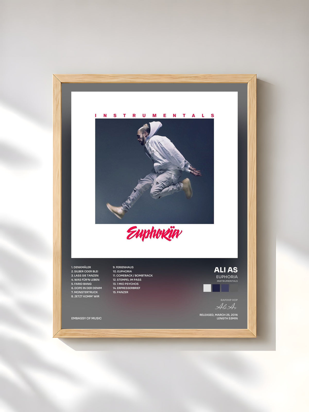 #bois Tableau de l'album Euphoria (Instrumentals) de Ali As, cadre en bois brut, imprimé et encadré en France