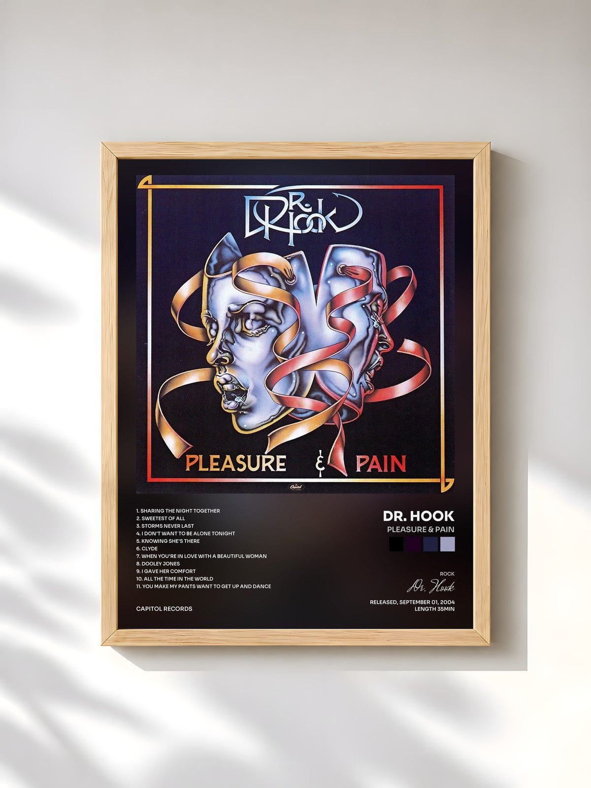 #bois Tableau de l'album Pleasure & Pain de Dr. Hook, cadre en bois brut, imprimé et encadré en France