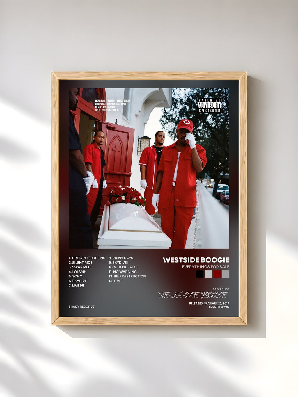 #bois Tableau de l'album Everythings For Sale de WESTSIDE BOOGIE, cadre en bois brut, imprimé et encadré en France