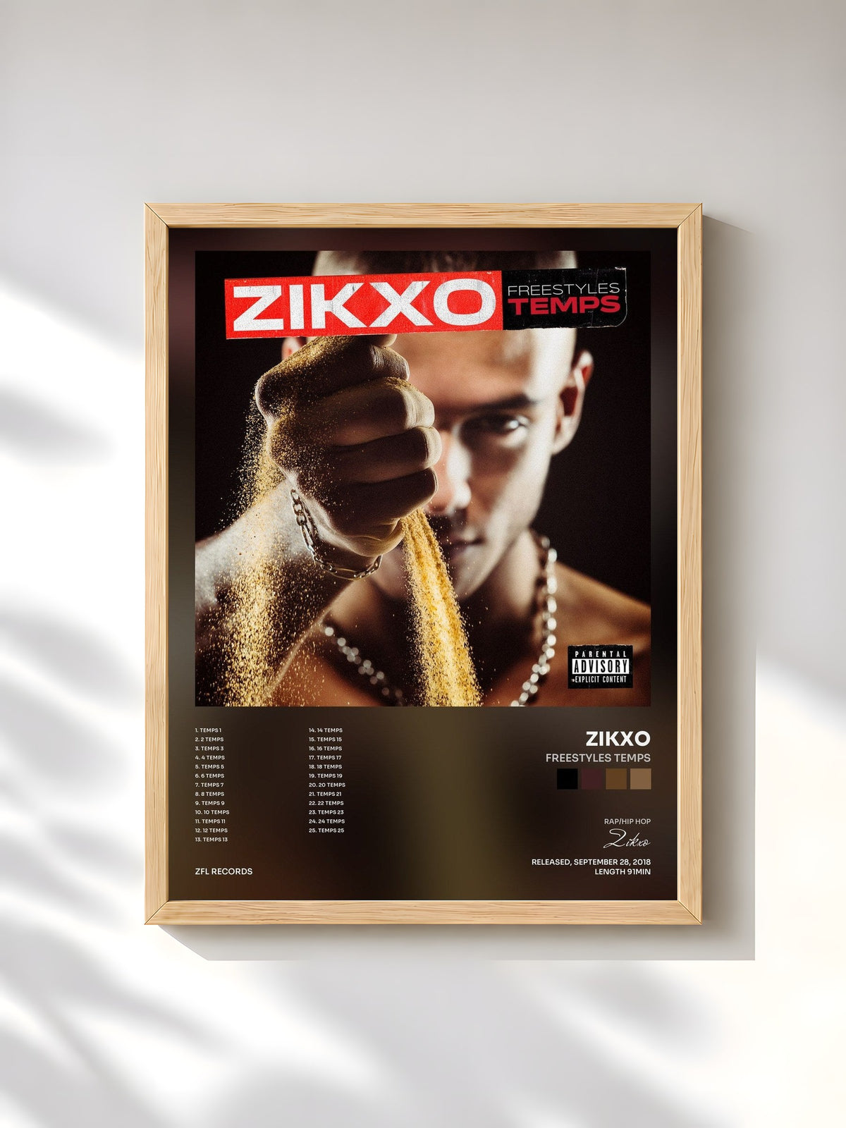 #bois Tableau de l'album Freestyles Temps de Zikxo, cadre en bois brut, imprimé et encadré en France