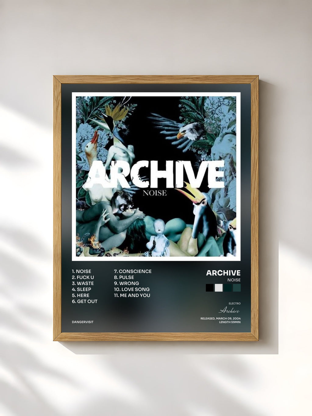 #bois Tableau de l'album Noise de Archive, cadre en bois brut, imprimé et encadré en France