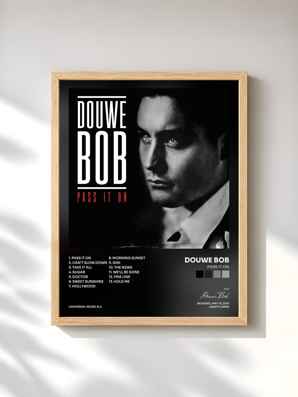 #bois Tableau de l'album Pass It On de Douwe Bob, cadre en bois brut, imprimé et encadré en France