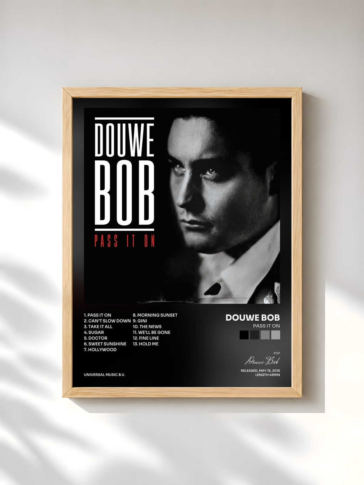 #bois Tableau de l'album Pass It On de Douwe Bob, cadre en bois brut, imprimé et encadré en France