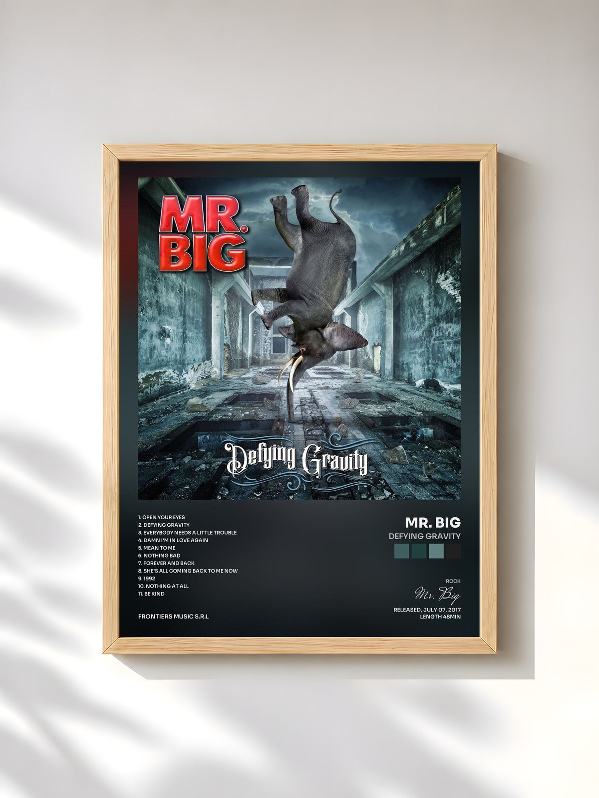 #bois Tableau de l'album Defying Gravity de Mr. Big, cadre en bois brut, imprimé et encadré en France