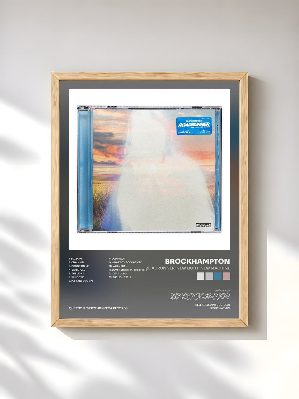 #bois Tableau de l'album ROADRUNNER: NEW LIGHT, NEW MACHINE de BROCKHAMPTON, cadre en bois brut, imprimé et encadré en France