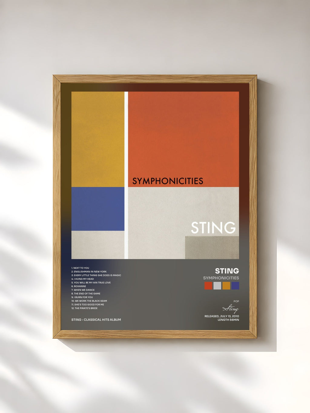 #bois Tableau de l'album Symphonicities de Sting, cadre en bois brut, imprimé et encadré en France