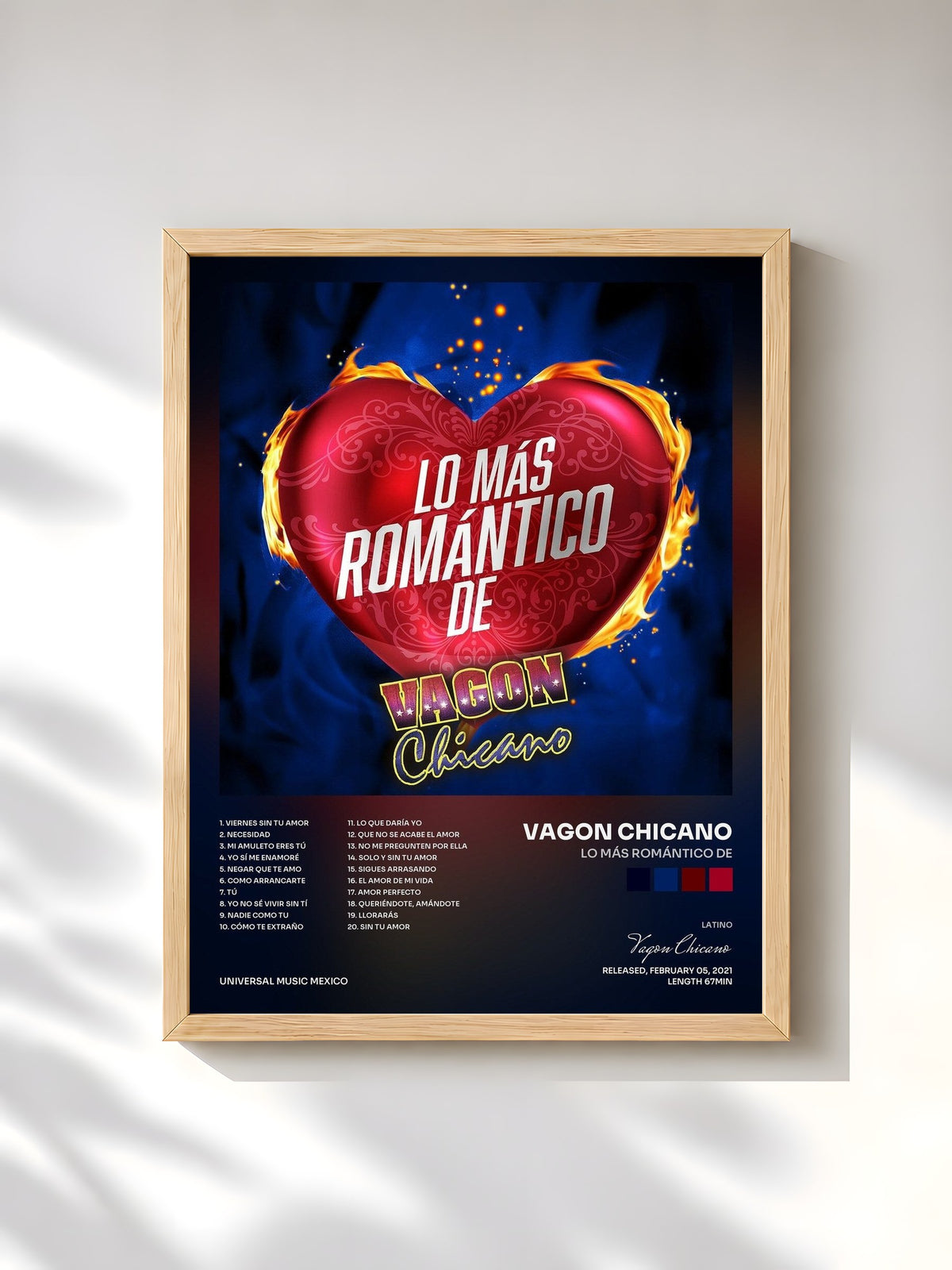#bois Tableau de l'album Lo Más Romántico De de Vagon Chicano, cadre en bois brut, imprimé et encadré en France