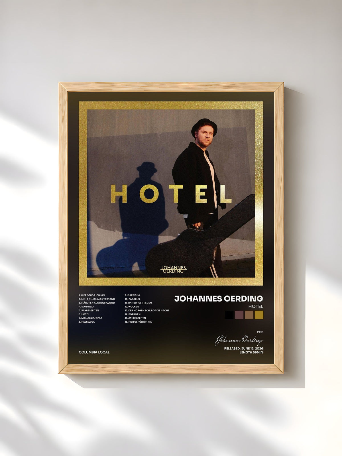 #bois Tableau de l'album Hotel de Johannes Oerding, cadre en bois brut, imprimé et encadré en France