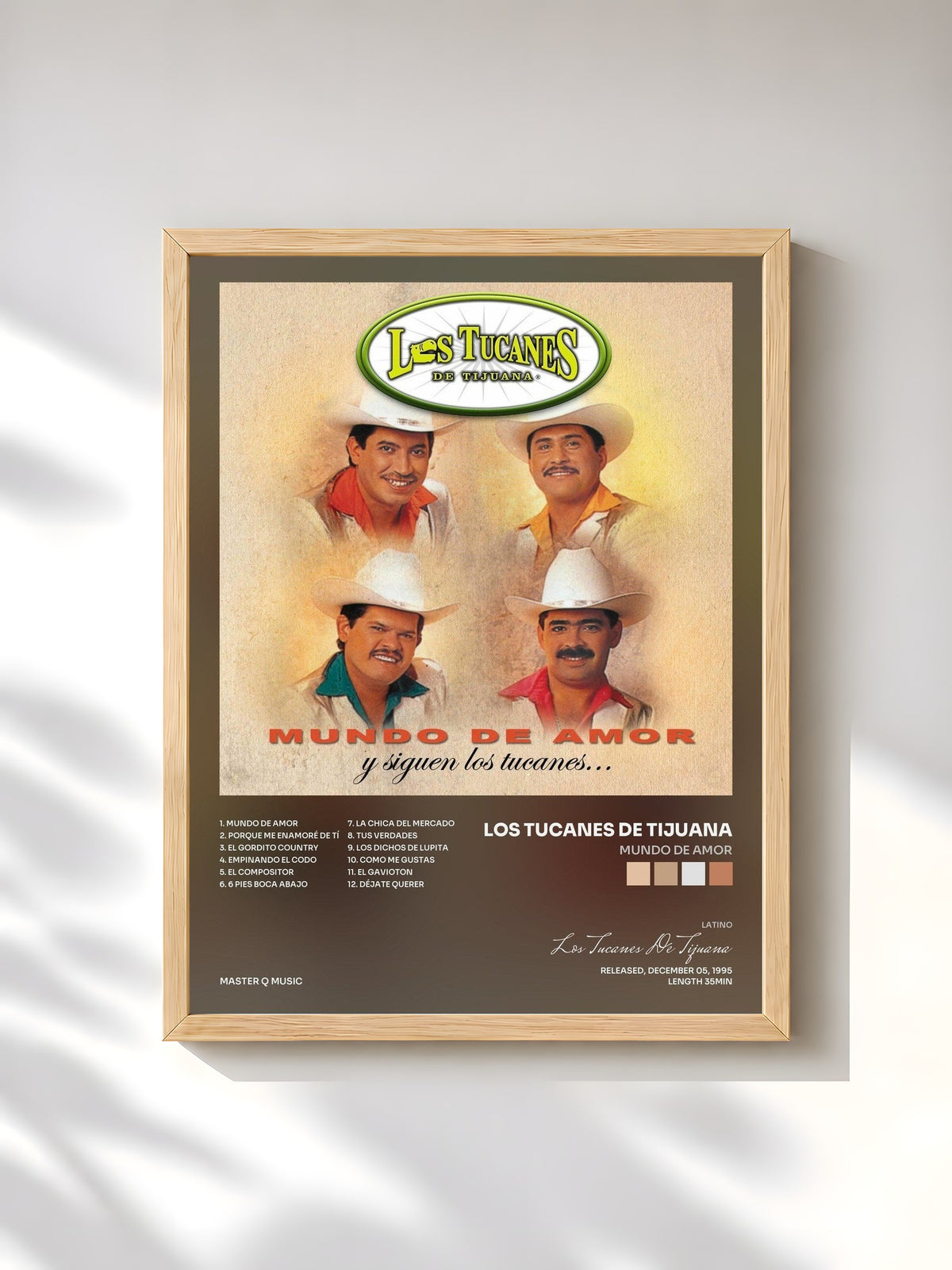 #bois Tableau de l'album Mundo De Amor de Los Tucanes De Tijuana, cadre en bois brut, imprimé et encadré en France