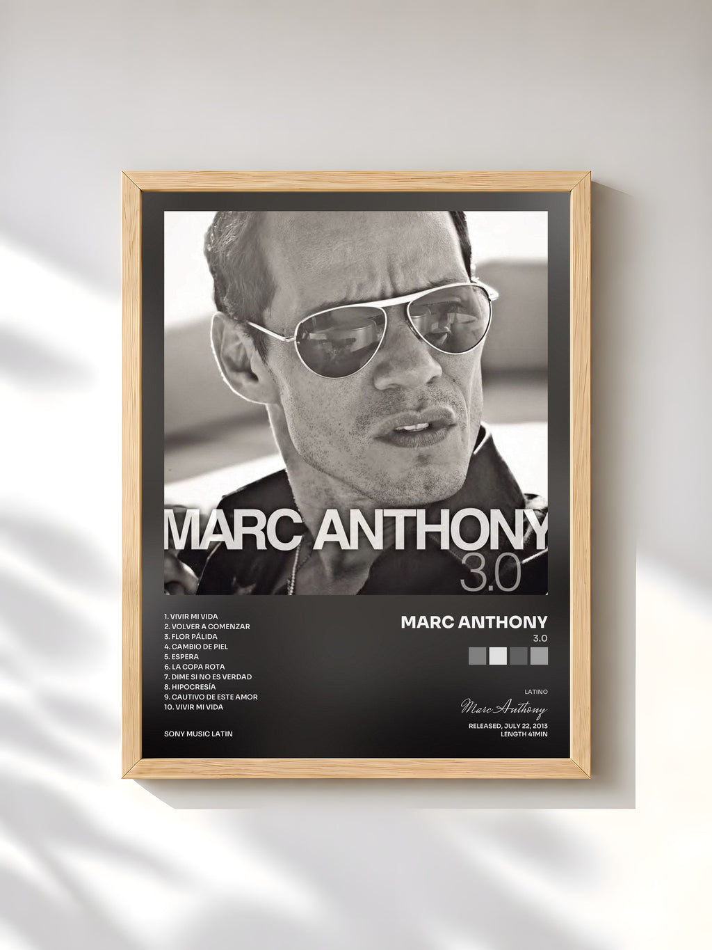 #bois Tableau de l'album 3.0 de Marc Anthony, cadre en bois brut, imprimé et encadré en France