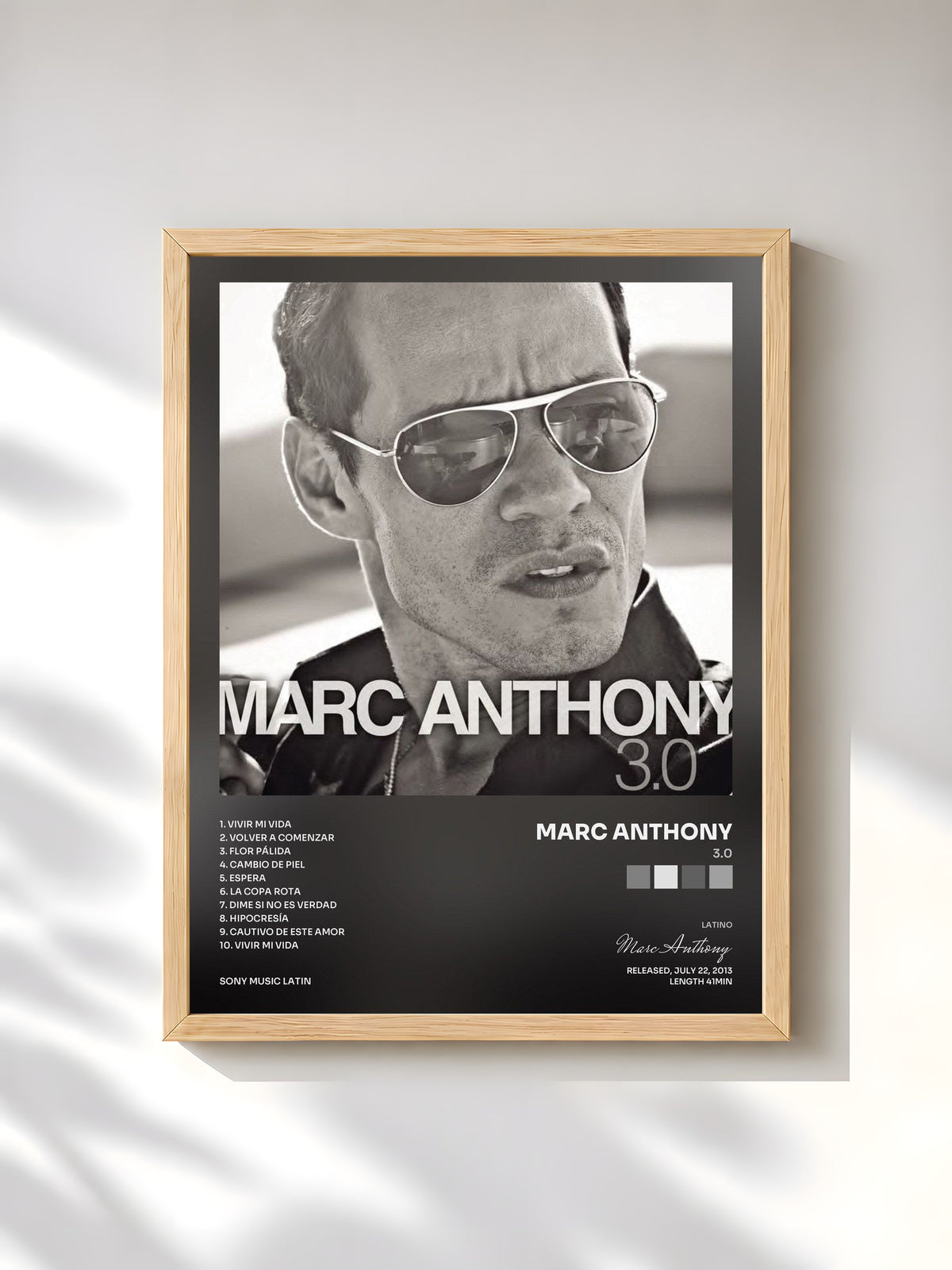 #bois Tableau de l'album 3.0 de Marc Anthony, cadre en bois brut, imprimé et encadré en France