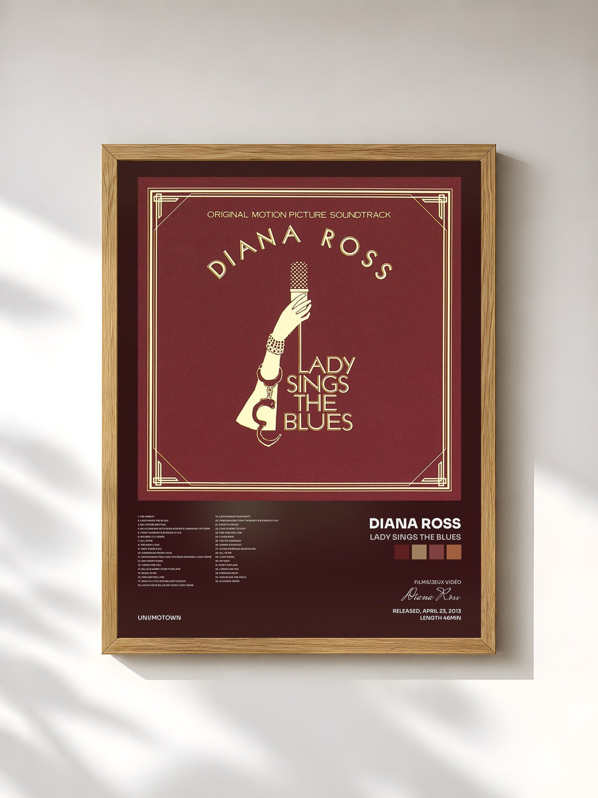 #bois Tableau de l'album Lady Sings The Blues de Diana Ross, cadre en bois brut, imprimé et encadré en France