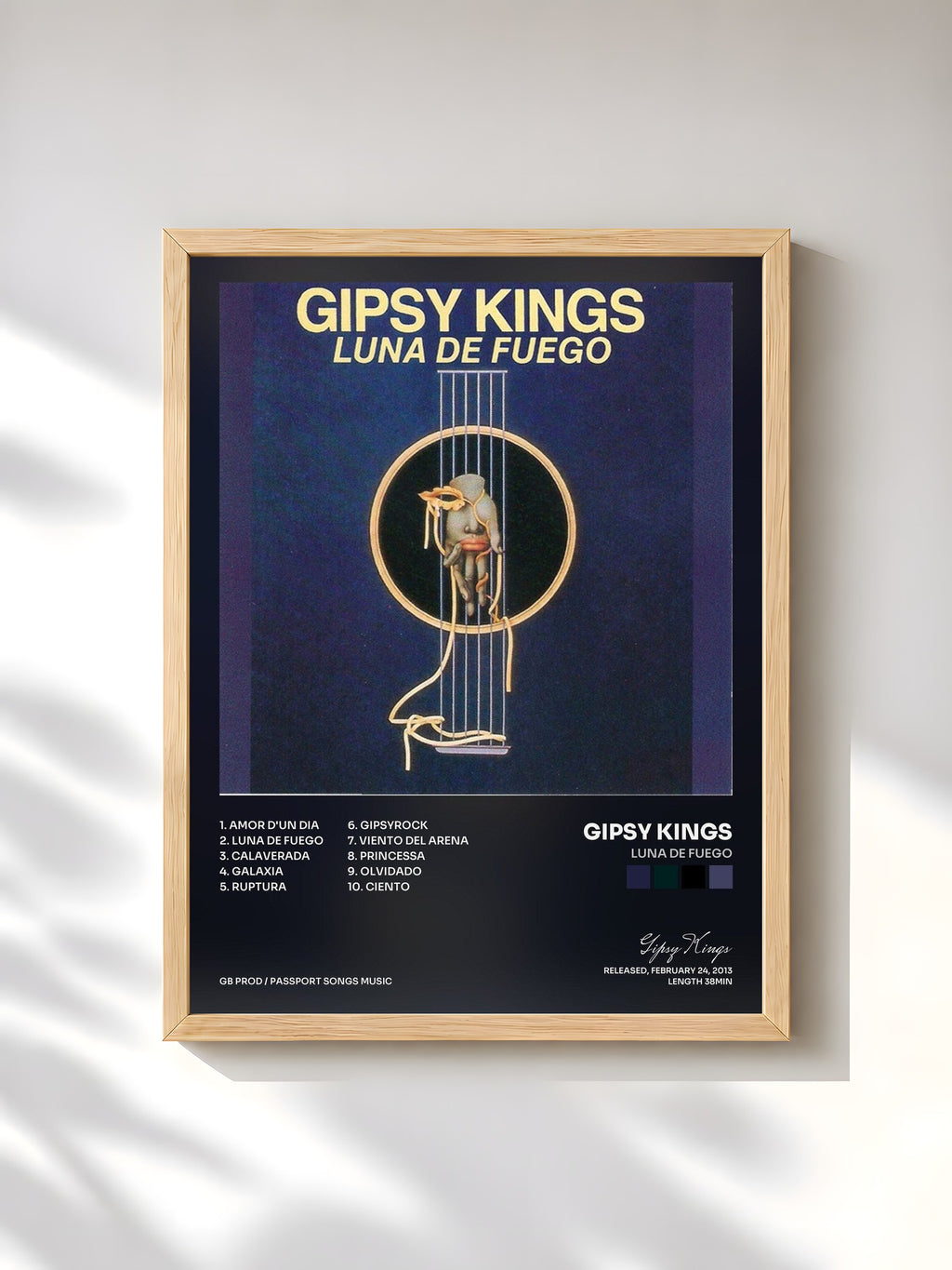 #bois Tableau de l'album Luna de Fuego de Gipsy Kings, cadre en bois brut, imprimé et encadré en France