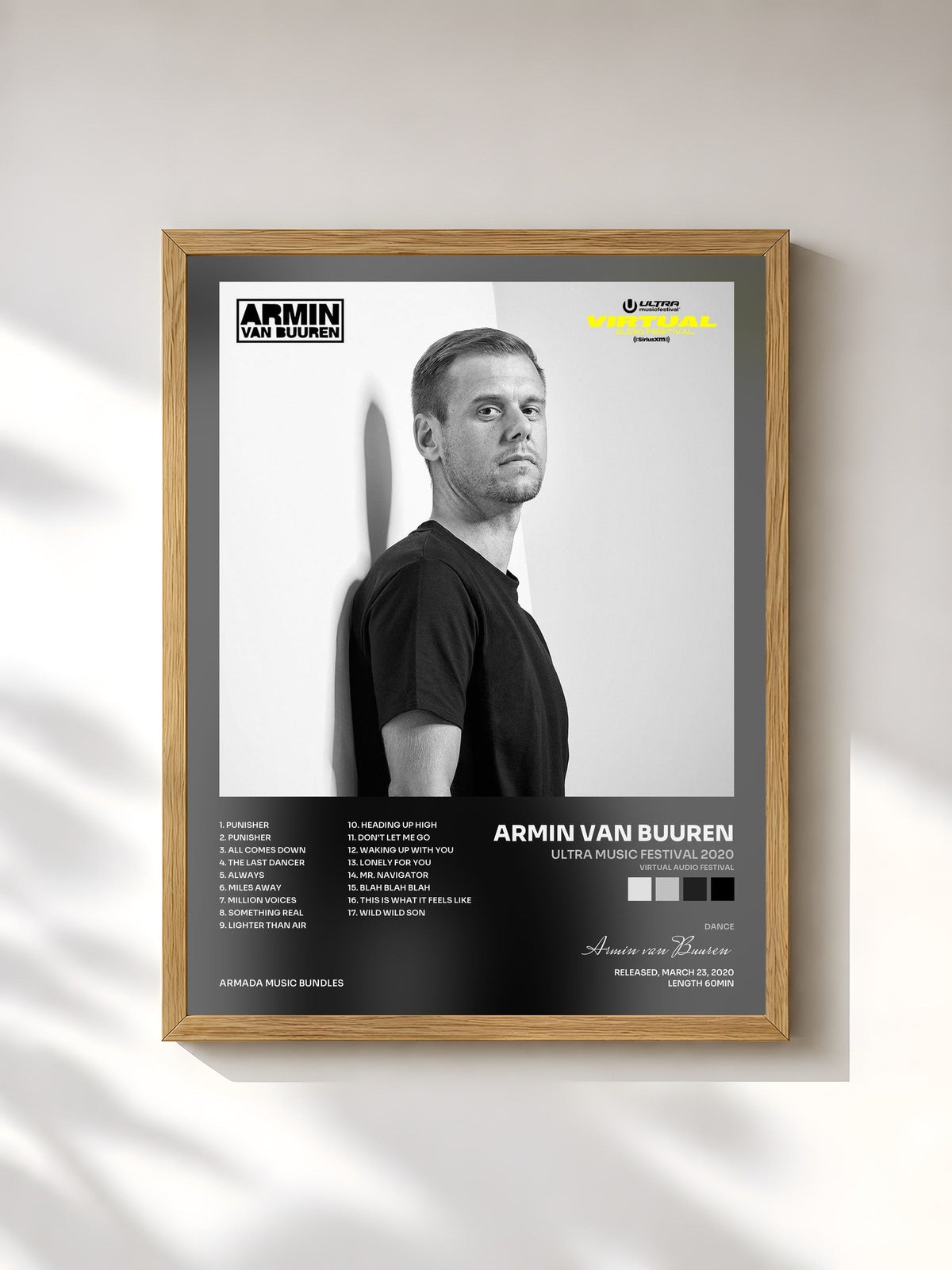 #bois Tableau de l'album Ultra Music Festival 2020 (Virtual Audio Festival) de Armin van Buuren, cadre en bois brut, imprimé et encadré en France