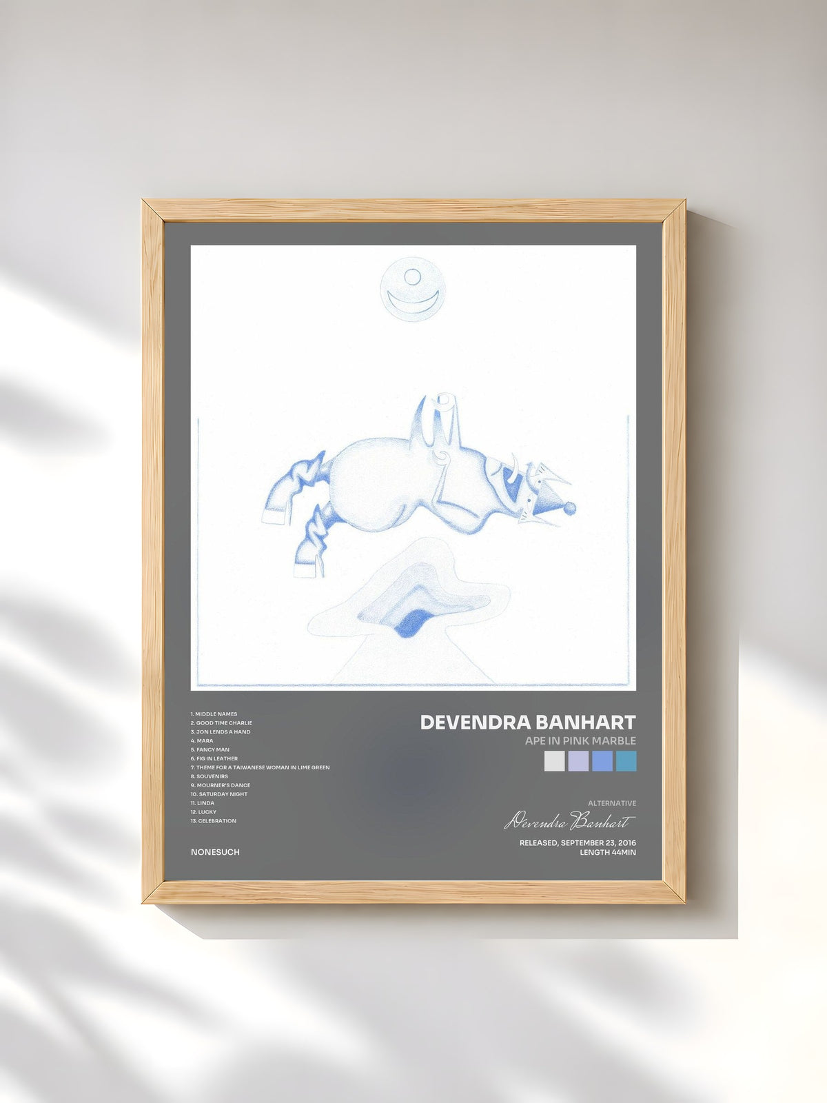 #bois Tableau de l'album Ape in Pink Marble de Devendra Banhart, cadre en bois brut, imprimé et encadré en France
