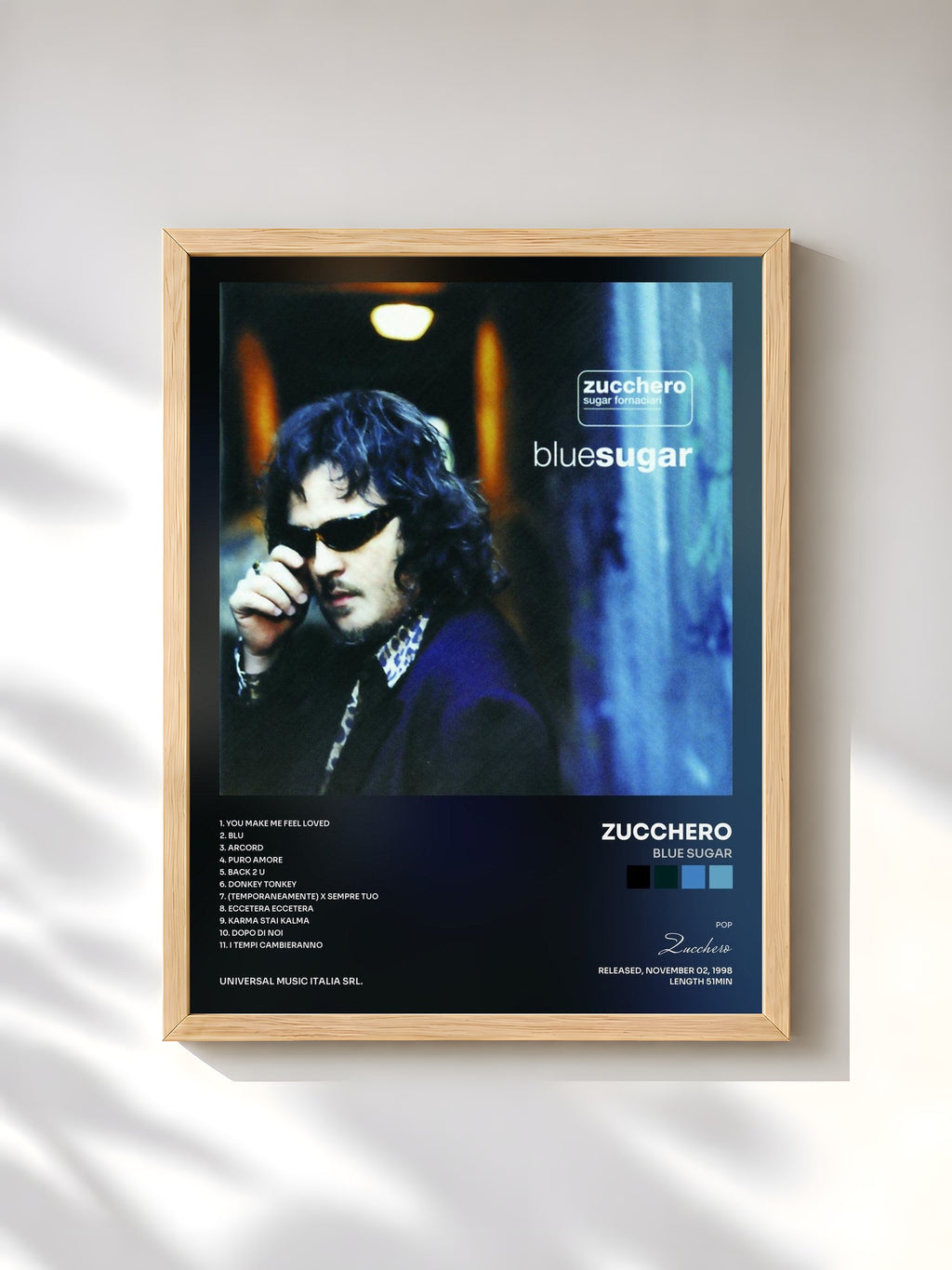#bois Tableau de l'album Blue Sugar de Zucchero, cadre en bois brut, imprimé et encadré en France