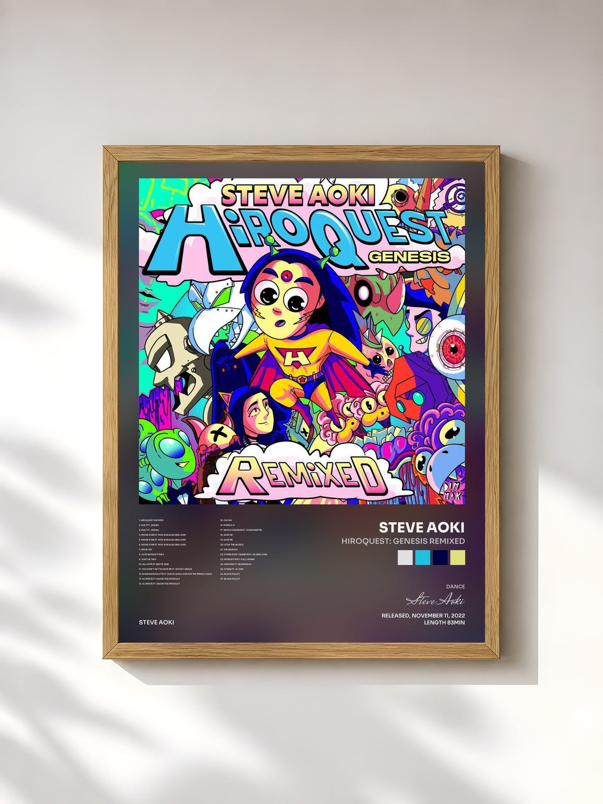 #bois Tableau de l'album HiROQUEST: Genesis Remixed de Steve Aoki, cadre en bois brut, imprimé et encadré en France