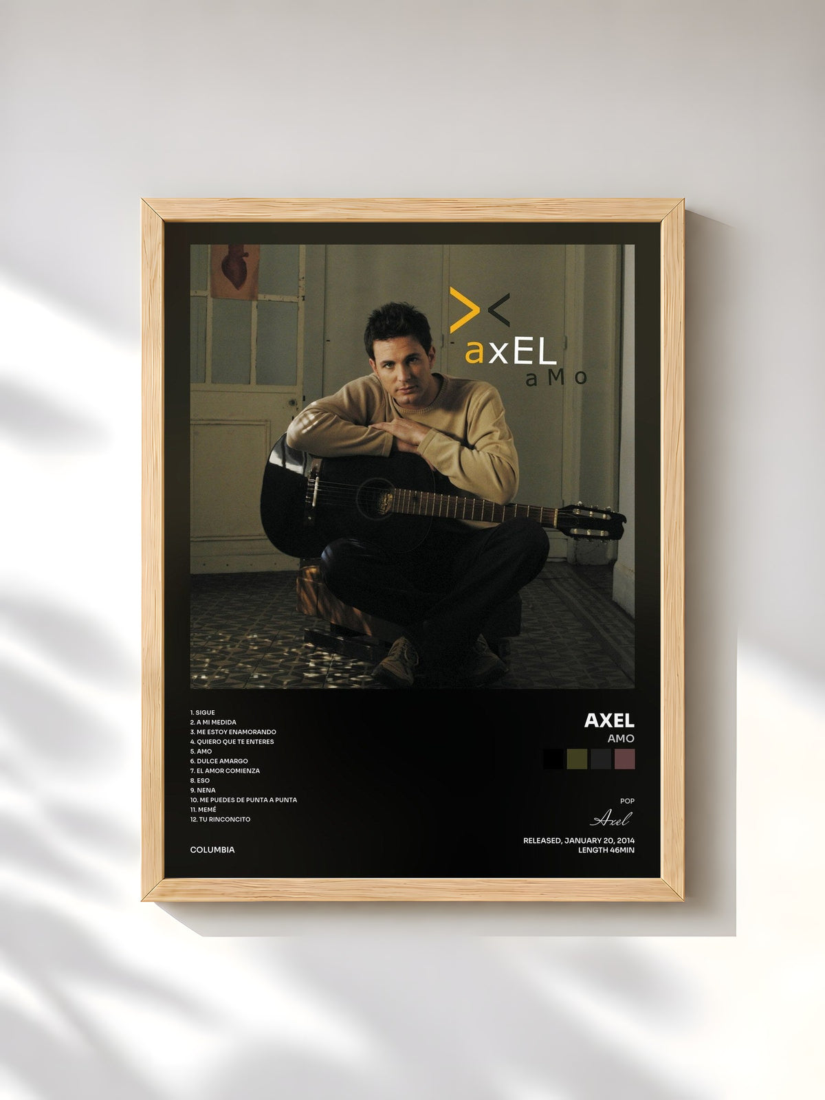 #bois Tableau de l'album Amo de Axel, cadre en bois brut, imprimé et encadré en France