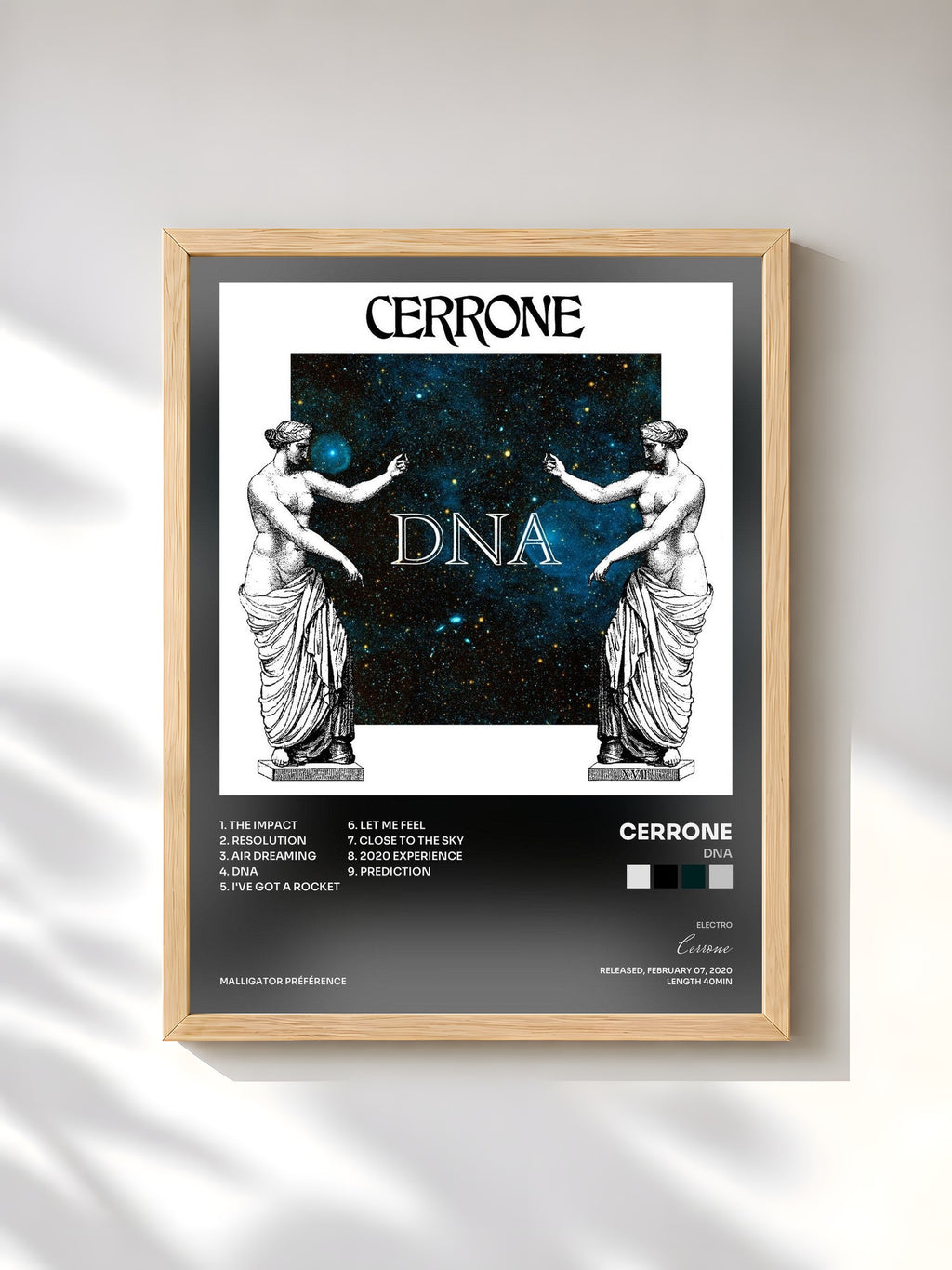 #bois Tableau de l'album DNA de Cerrone, cadre en bois brut, imprimé et encadré en France