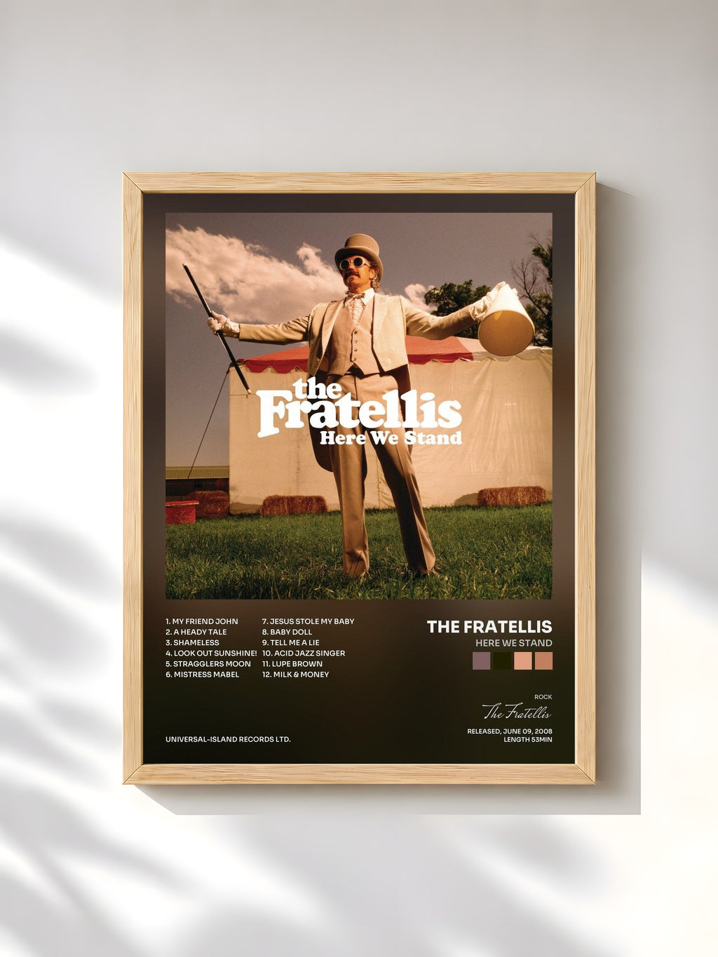 #bois Tableau de l'album Here We Stand de The Fratellis, cadre en bois brut, imprimé et encadré en France