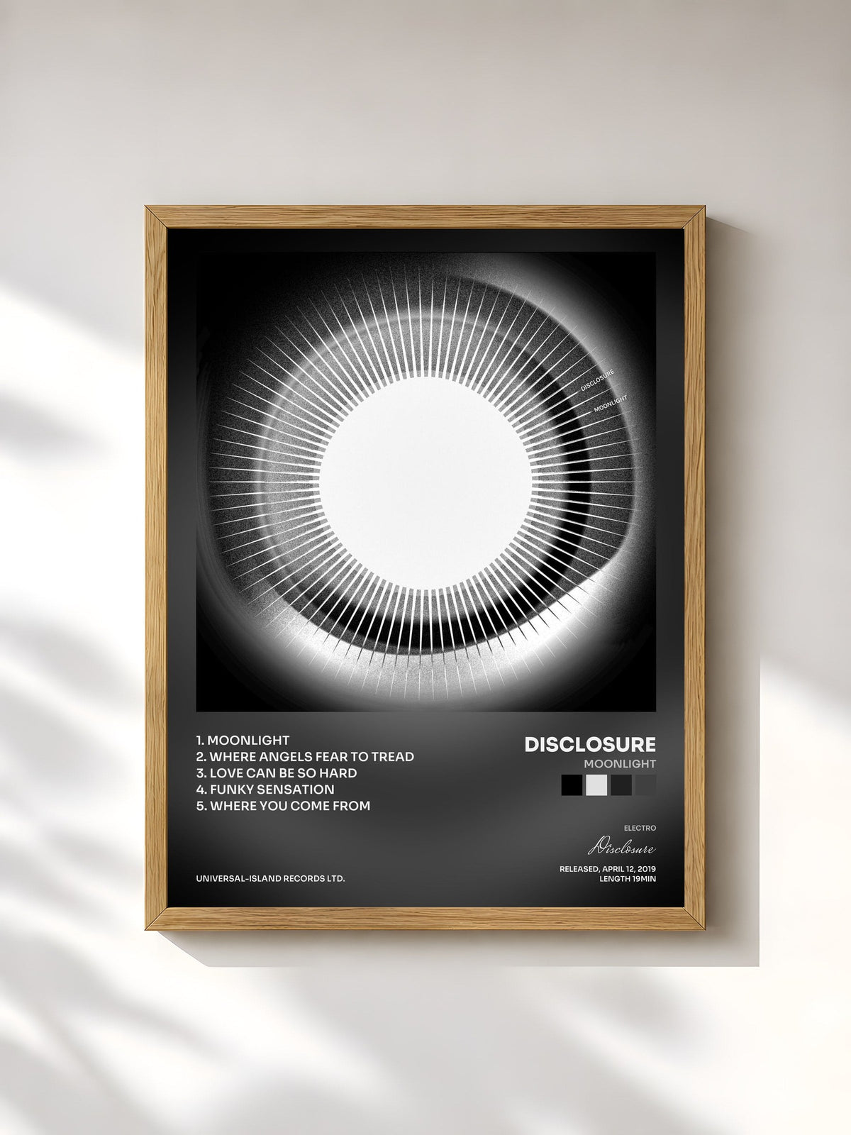 #bois Tableau de l'album Moonlight de Disclosure, cadre en bois brut, imprimé et encadré en France